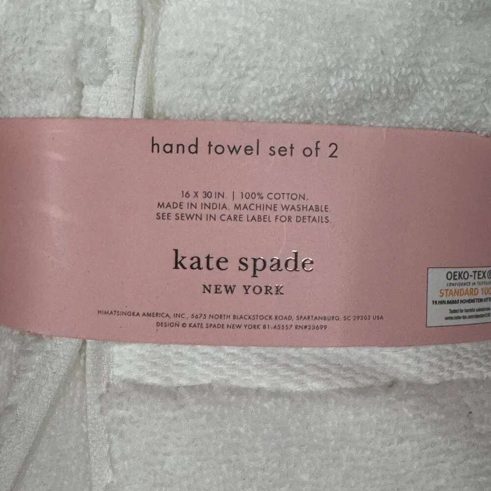 2 pc Kate Spade Bright White Hand Towel Set Striped Stripes Hand Towels